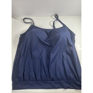 Lands End Swim Top Womens 18 Tankini Blouson Tummy Hiding Blue Swimsuit